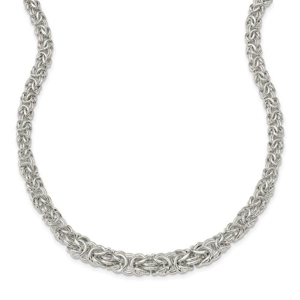 6.5mm Sterling Silver Hollow Graduated Byzantine Chain Necklace, 17 In
